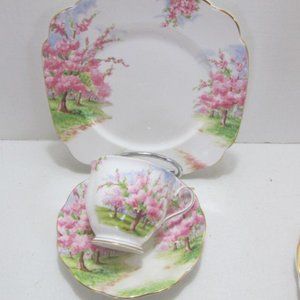3 Piece Set Teacup and Saucer set Royal Albert Fine Bone China Blossom Time